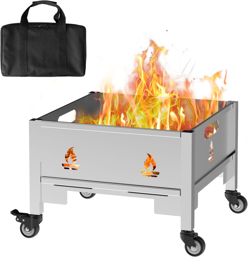 Portable 16-Inch Stainless Steel Fire Pit with Waterproof Bag