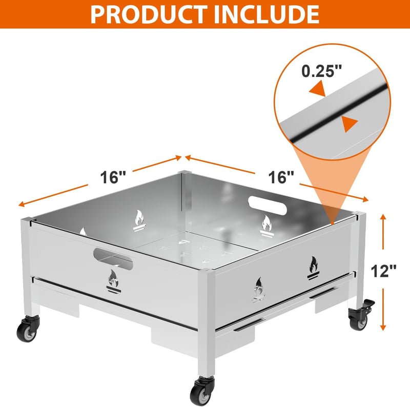 Portable 16-Inch Stainless Steel Fire Pit with Waterproof Bag