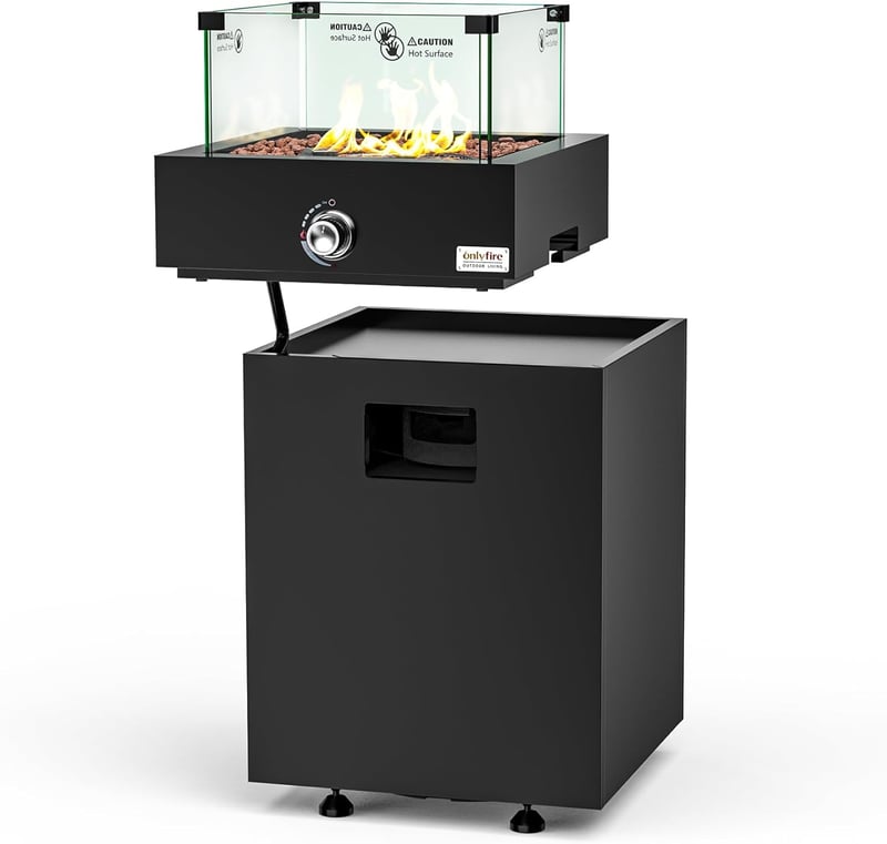 Premium Smokeless Propane Fire Pit with Glass Guard & Wheels