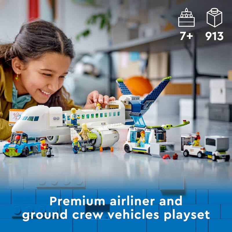 LEGO City Passenger Airplane Set with 9 Minifigures, Ages 7+