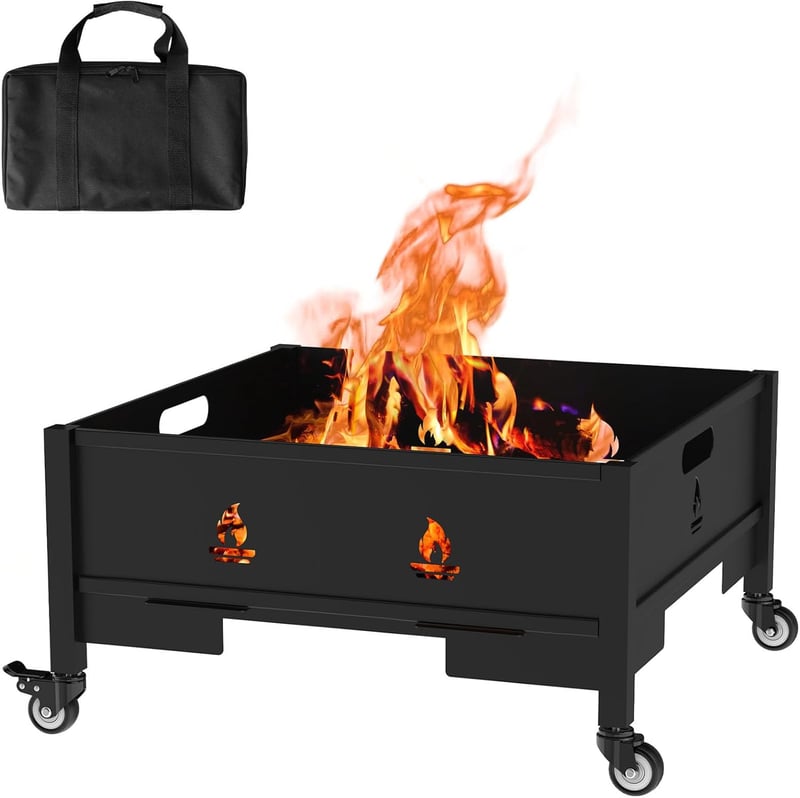 Portable 22-Inch Camping Fire Pit with Carry Bag and Wheels