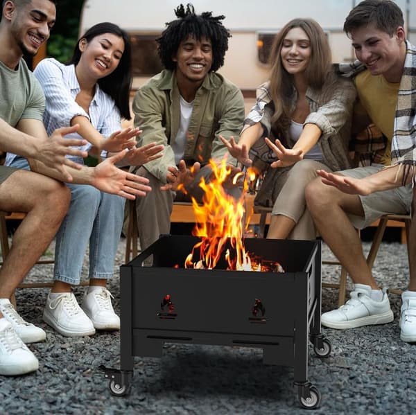 Portable 22-Inch Camping Fire Pit with Carry Bag and Wheels