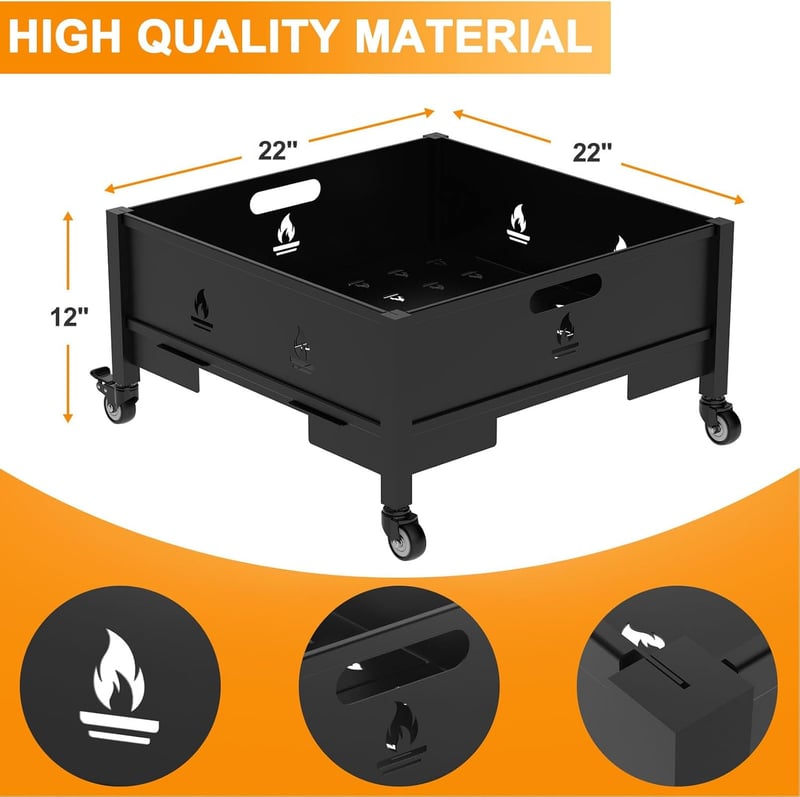 Portable 22-Inch Camping Fire Pit with Carry Bag and Wheels