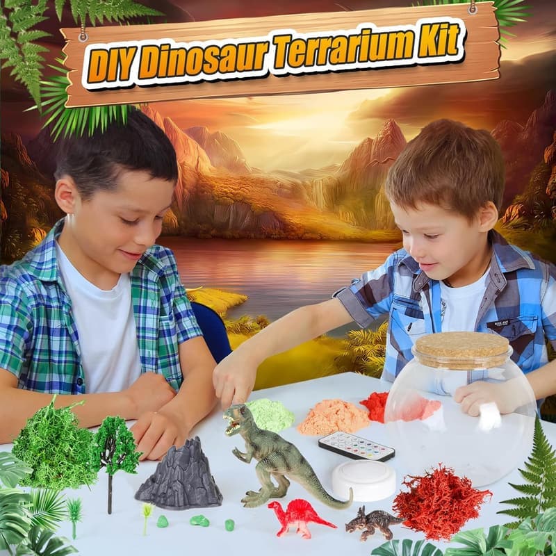 Dinosaur Terrarium Craft Kit - Fun Birthday Gift for Kids Ages 4-8