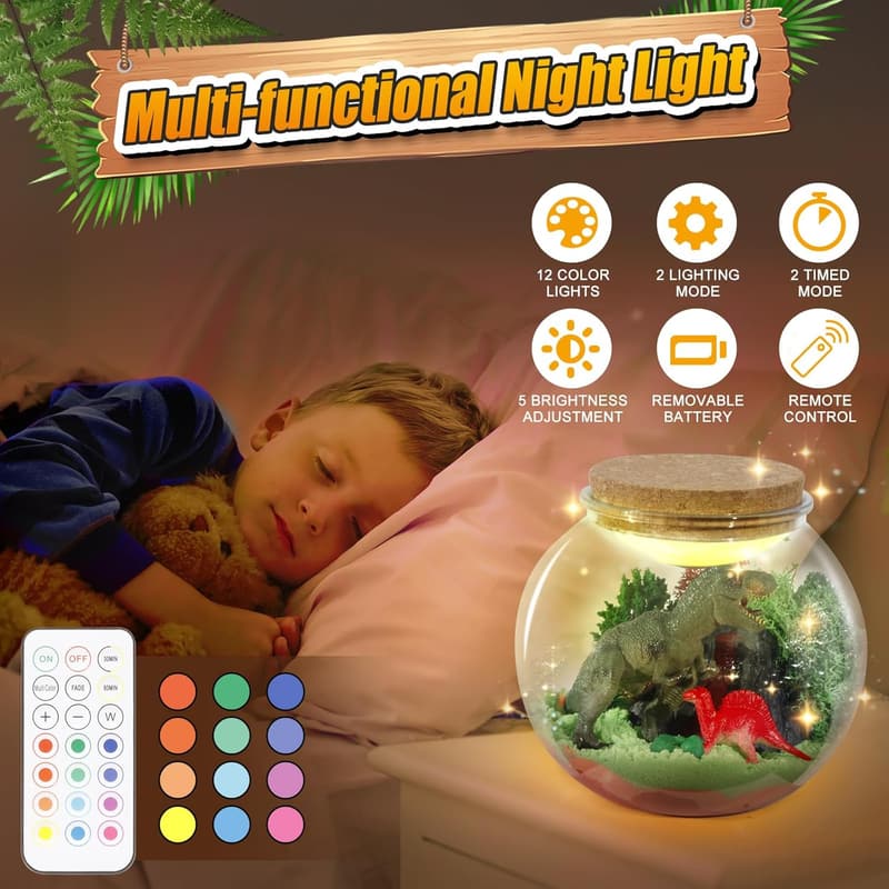 Dinosaur Terrarium Craft Kit - Fun Birthday Gift for Kids Ages 4-8