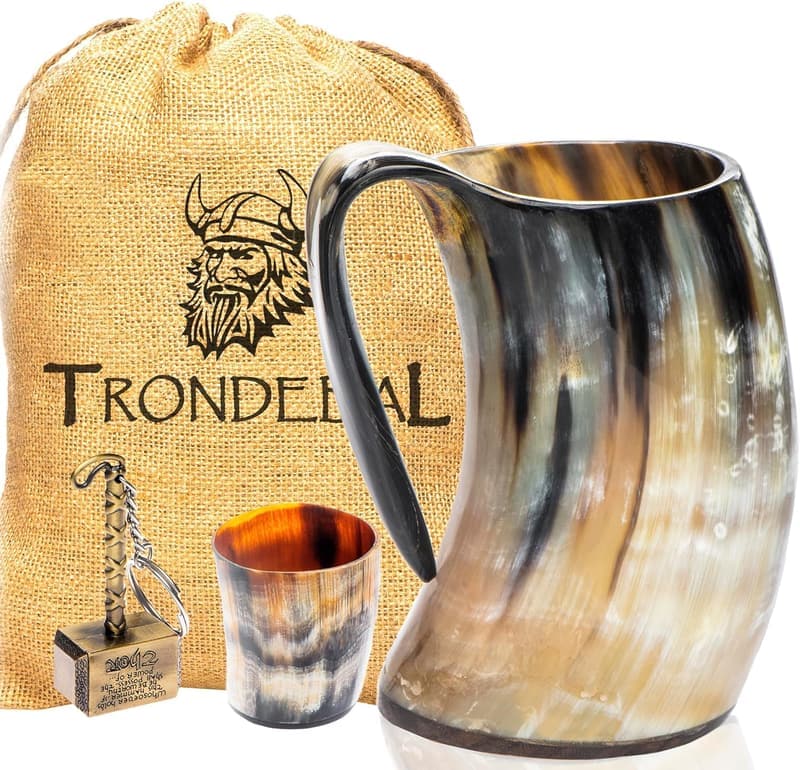 Viking Drinking Horn Mug - 15-20 Oz Ox Horn Stein for Men