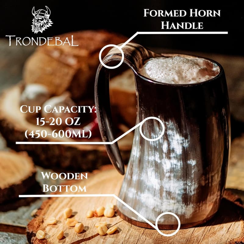 Viking Drinking Horn Mug - 15-20 Oz Ox Horn Stein for Men