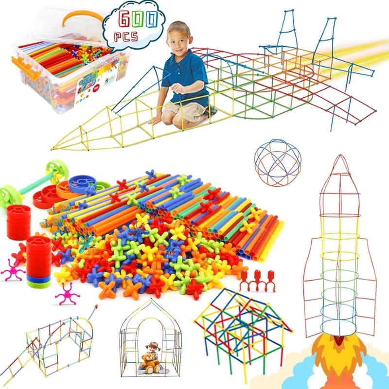 STEM Building Straw Constructor Set - 600 Interlocking Pieces for Kids