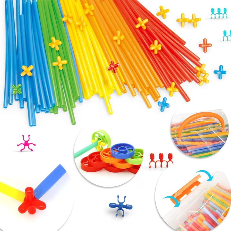 STEM Building Straw Constructor Set - 600 Interlocking Pieces for Kids