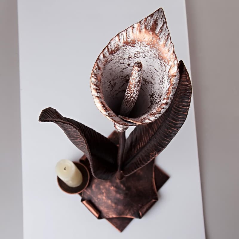 Wedding Candle Holder - Metal Calla Flower Design