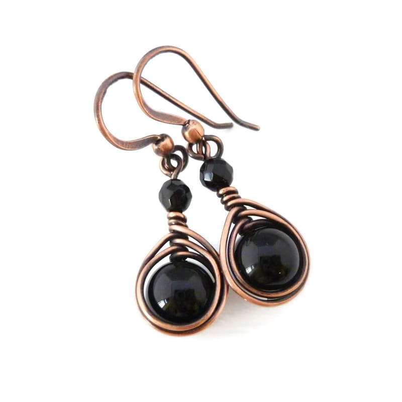 Antiqued Copper Earrings with Black Onyx Gemstone