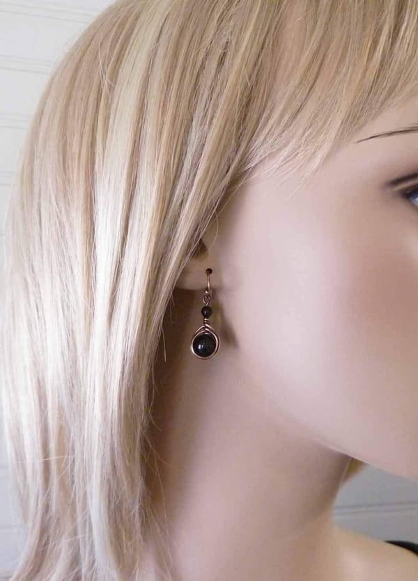 Antiqued Copper Earrings with Black Onyx Gemstone