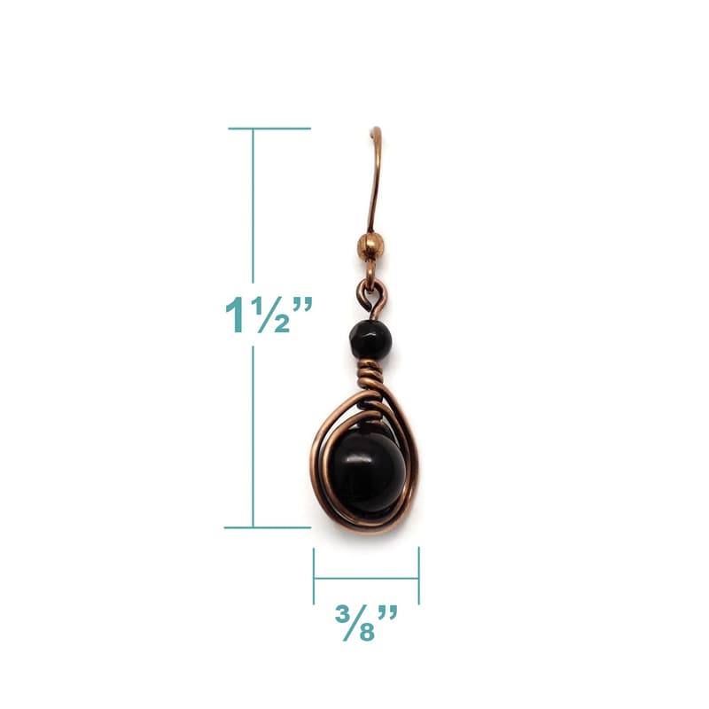Antiqued Copper Earrings with Black Onyx Gemstone
