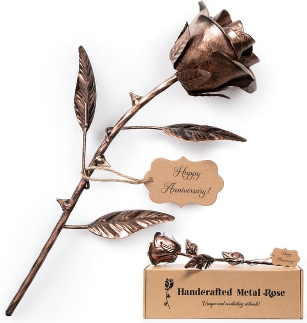 7th Anniversary Copper Metal Rose - Handcrafted Gift for Couples