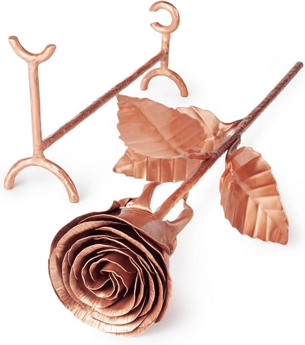 7th Anniversary Copper Rose and Stand Gift for Her