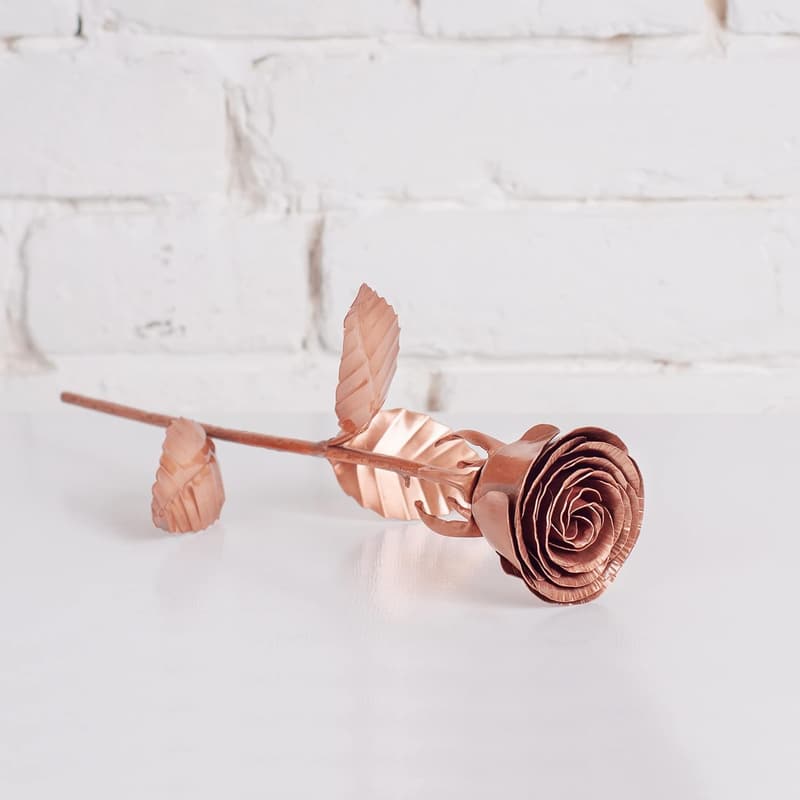 7th Anniversary Copper Rose and Stand Gift for Her
