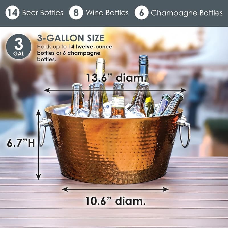 Insulated Rose Copper Ice Bucket for Parties, 12 Quarts