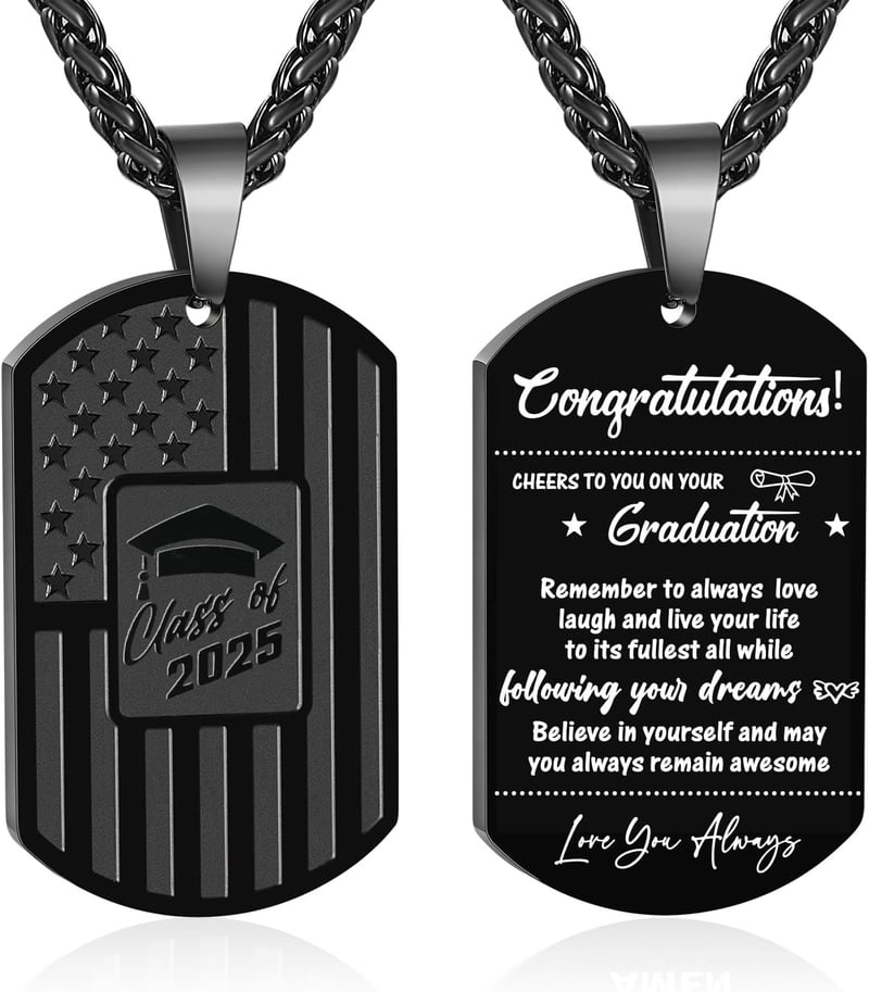 Class of 2025 Graduation Necklace for Men - American Flag Pendant