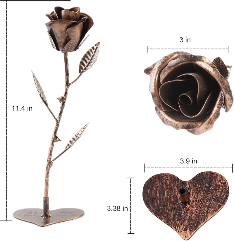 7th Anniversary Handcrafted Copper Rose Gift for Wife