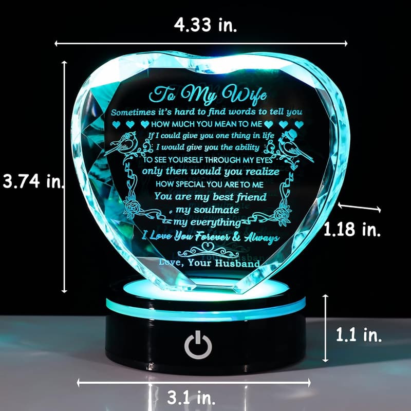Romantic Crystal Keepsake for Wife - LED Base Anniversary Gift