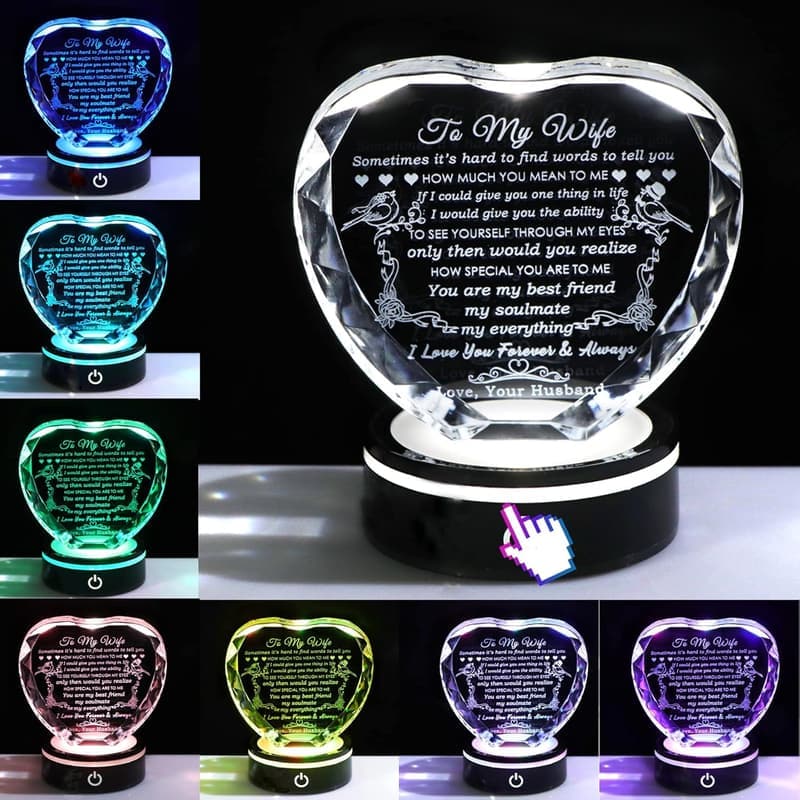 Romantic Crystal Keepsake for Wife - LED Base Anniversary Gift