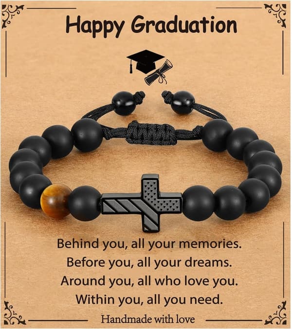 Graduation Bracelet for Him - American Flag Cross Design