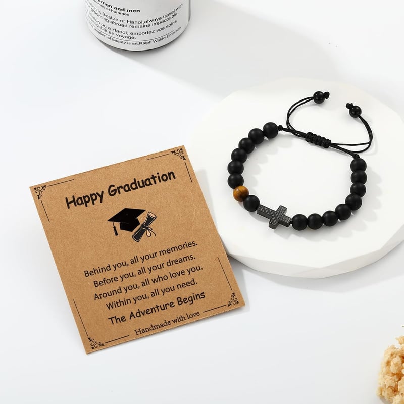 Graduation Bracelet for Him - American Flag Cross Design