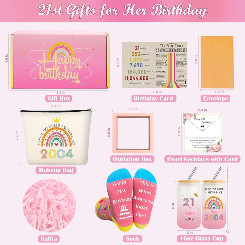 21st Birthday Gifts for Women – Fun 2004 Decorations Basket