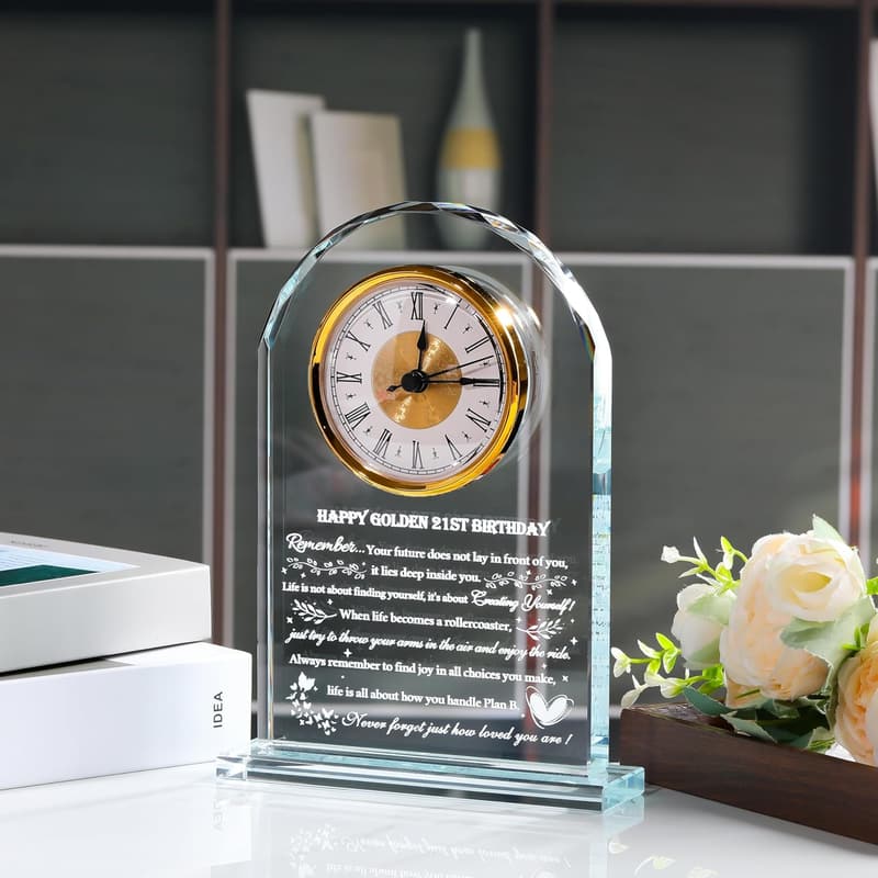 21st Birthday Personalized Crystal Clock Gift for Him/Her