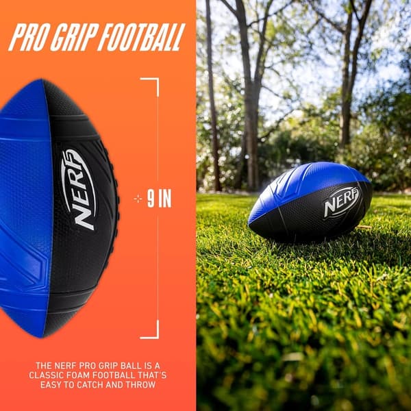 Blue Nerf Pro Grip Football - Classic Foam Easy Catch Toy for Kids