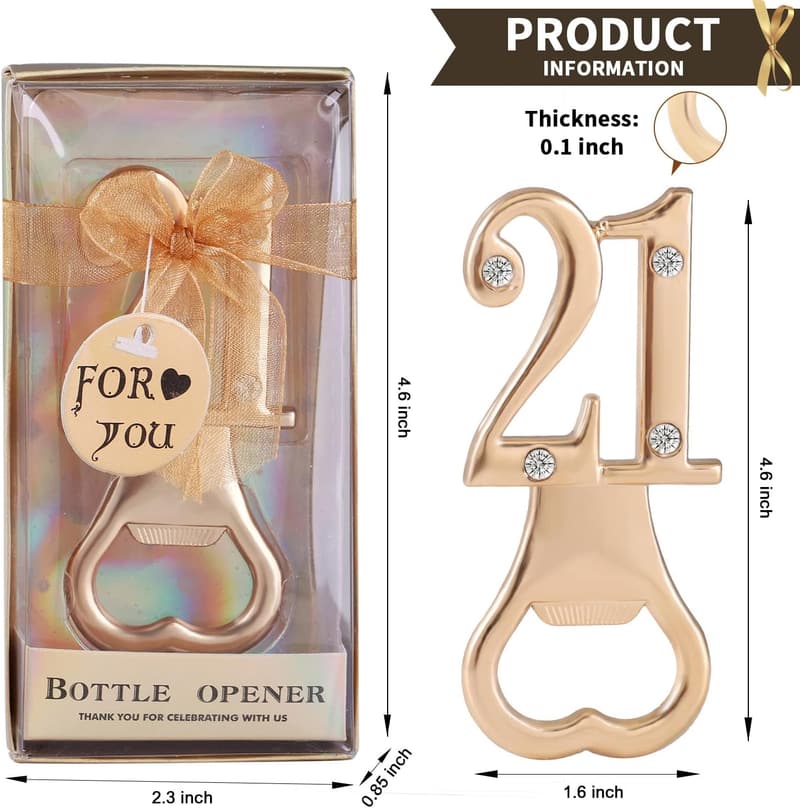 21st Birthday Bottle Opener Party Favors (36 Pack, Black)