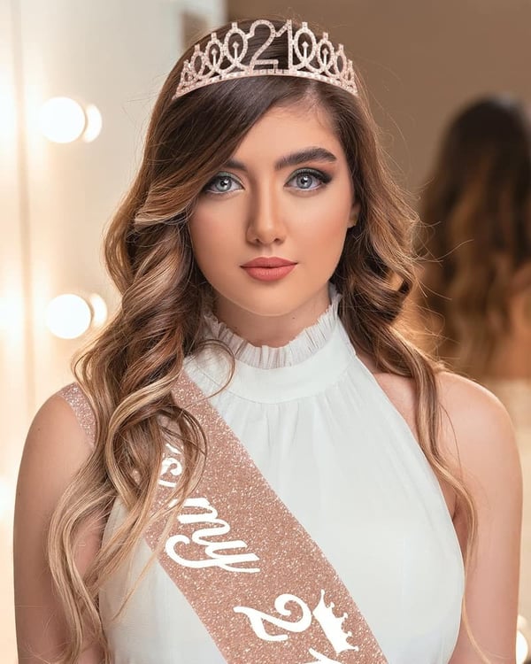 21st Birthday Decorations Set for Her - Rose Gold Sash, Crown & More