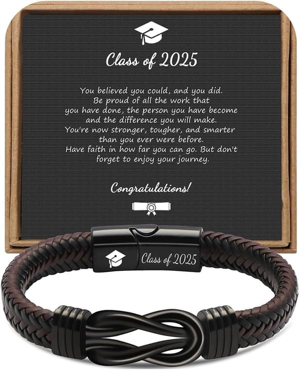 2025 Graduation Leather & Stainless Steel Knot Bracelet for Him
