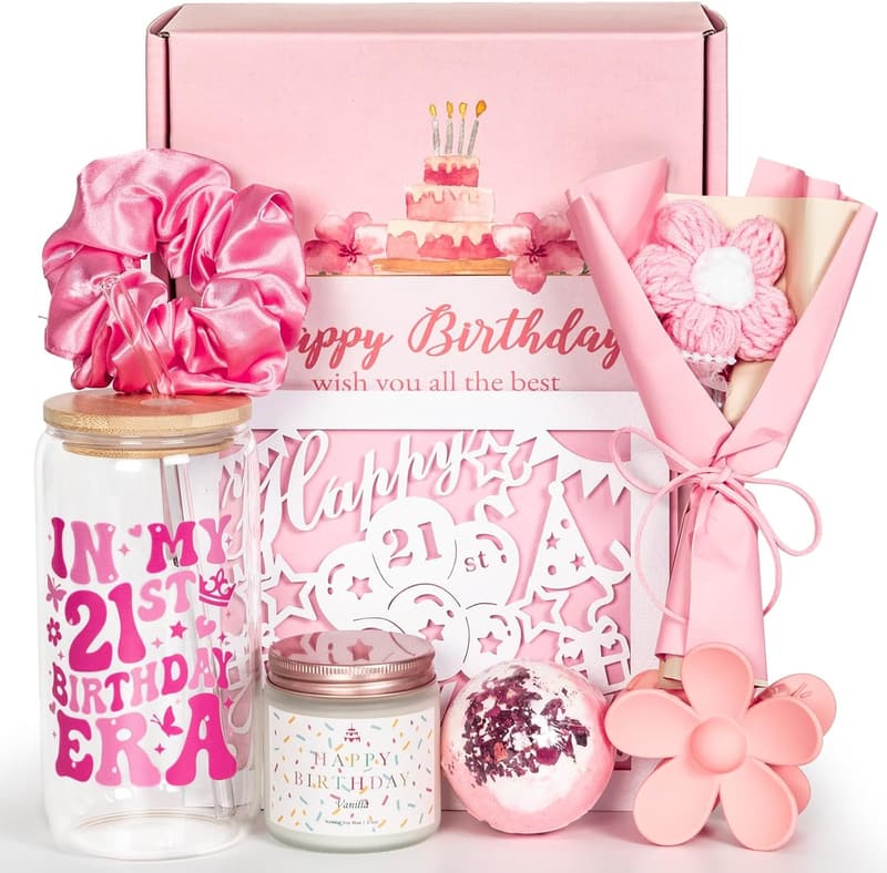 21st Birthday Gift Basket for Her - 7 Pink Presents