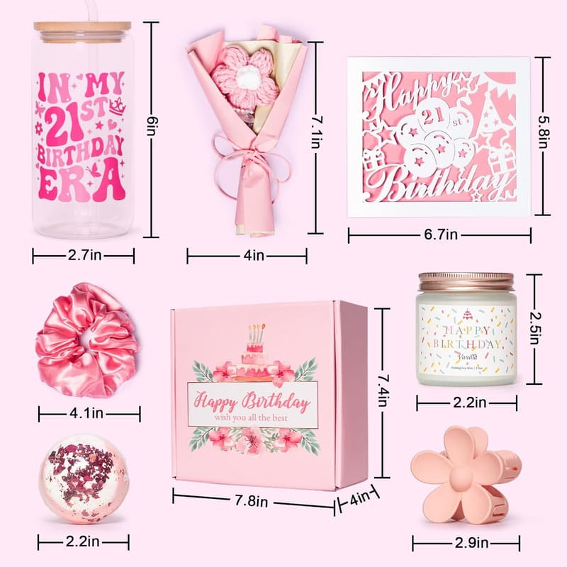 21st Birthday Gift Basket for Her - 7 Pink Presents
