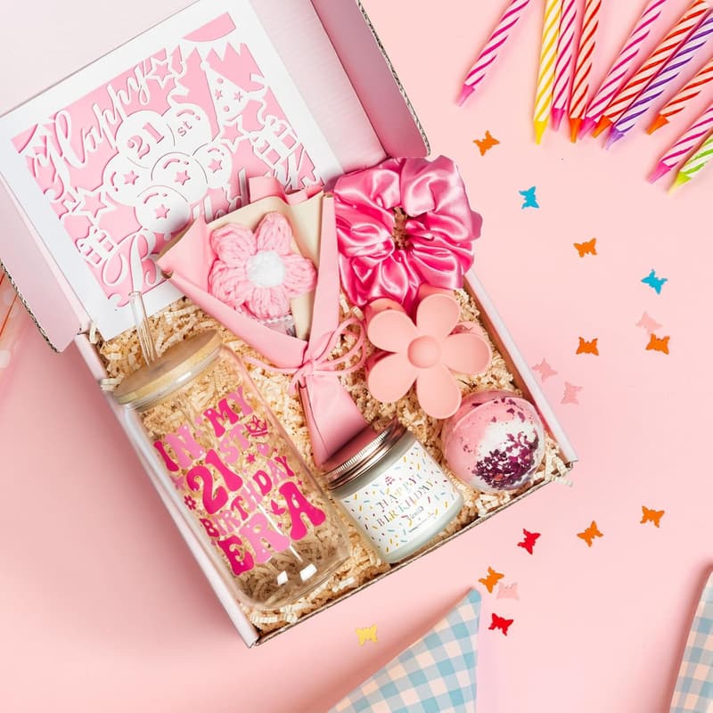 21st Birthday Gift Basket for Her - 7 Pink Presents