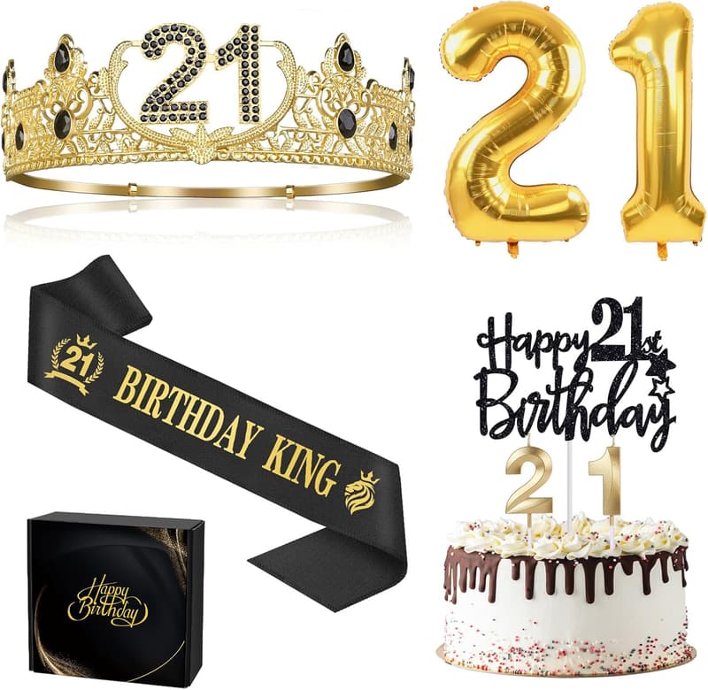 21st Birthday Party Supplies for Men: Crown, Sash, Balloons & More