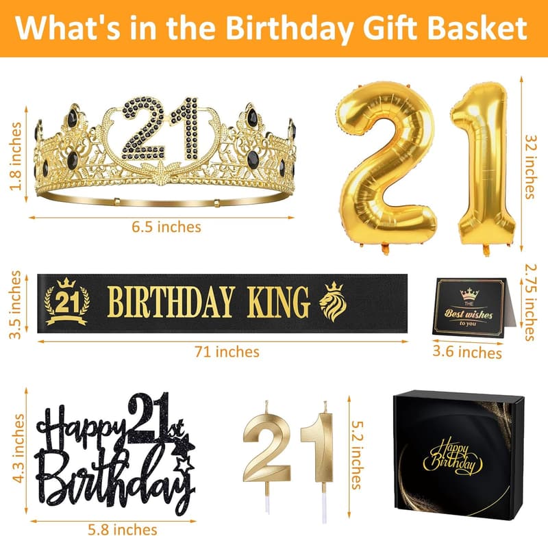 21st Birthday Party Supplies for Men: Crown, Sash, Balloons & More