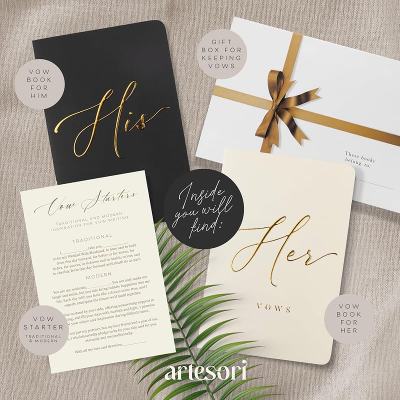 Wedding Vow Book for Couples – Soft Touch, Gold Foil, 28 Pages