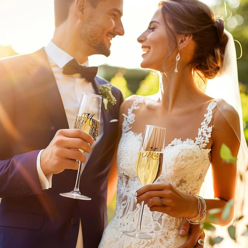 Mr. & Mrs. Champagne Flute Set - Wedding Toasting Glasses