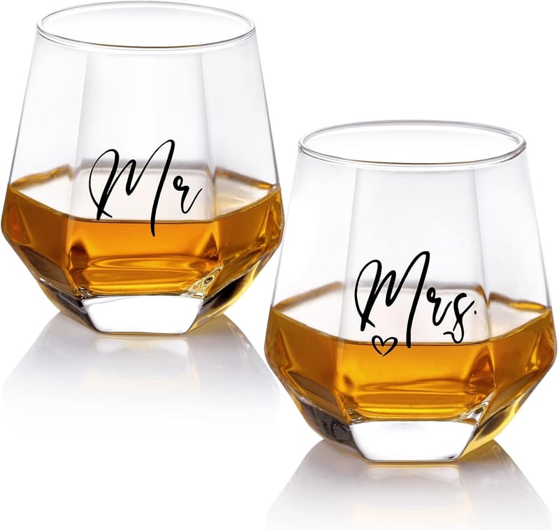Wedding Gift Set: Mr & Mrs Wine & Whiskey Glasses