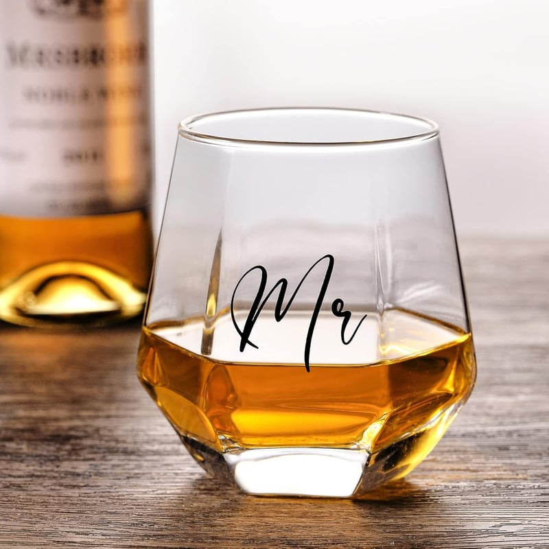 Wedding Gift Set: Mr & Mrs Wine & Whiskey Glasses