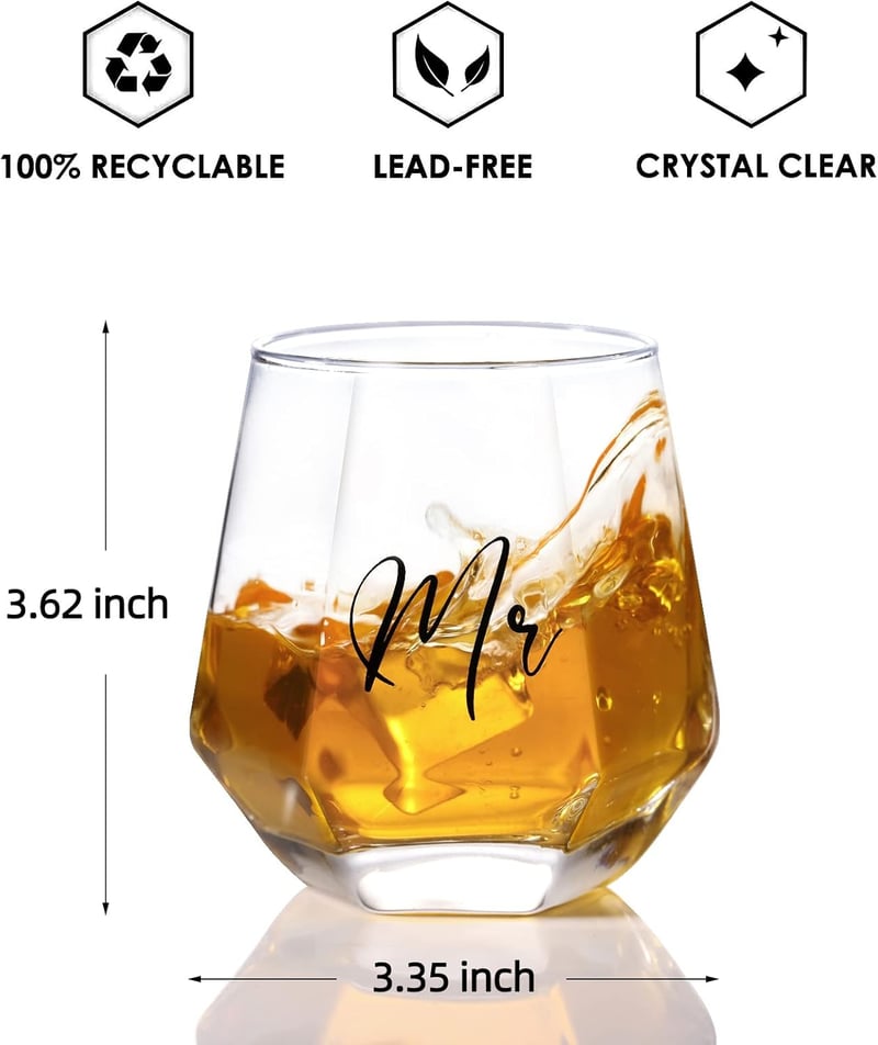 Wedding Gift Set: Mr & Mrs Wine & Whiskey Glasses