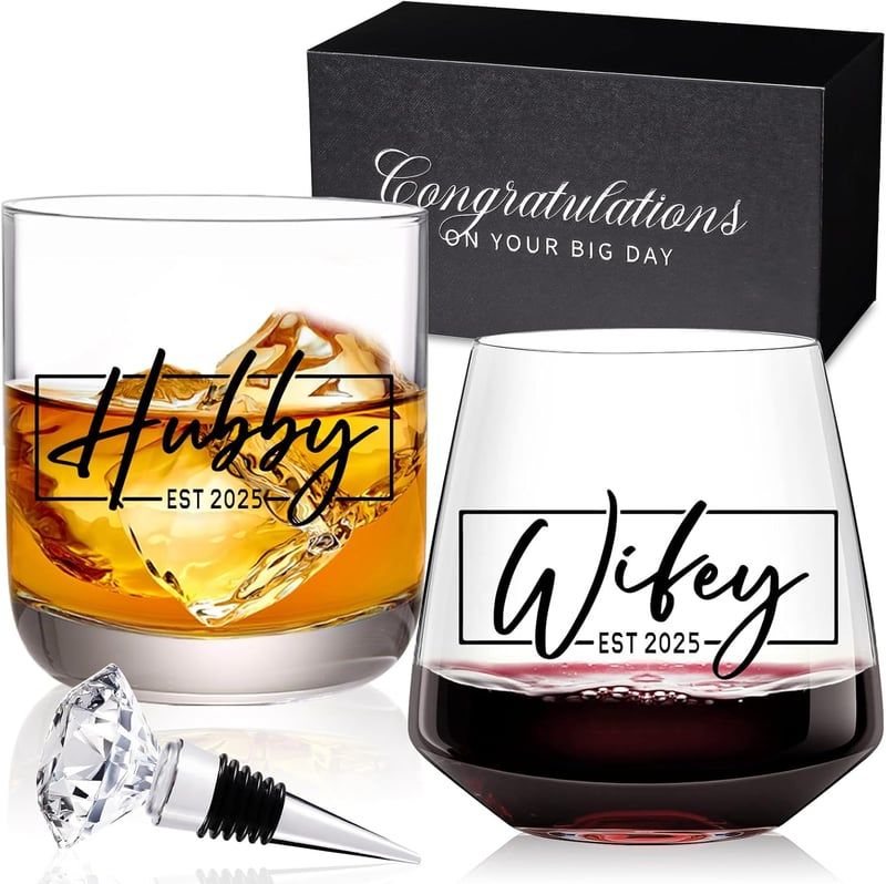 Whiskey Wine Glass Set with Diamond Stopper for Couples