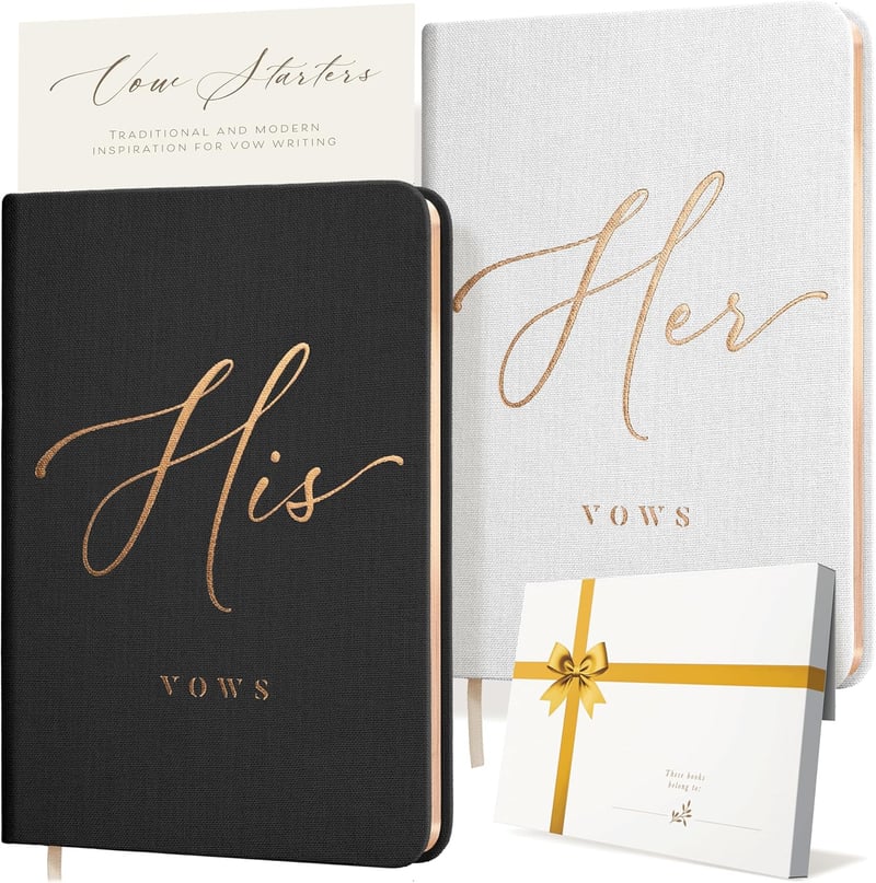 His and Hers Wedding Vow Books - Linen Bride & Groom Gifts