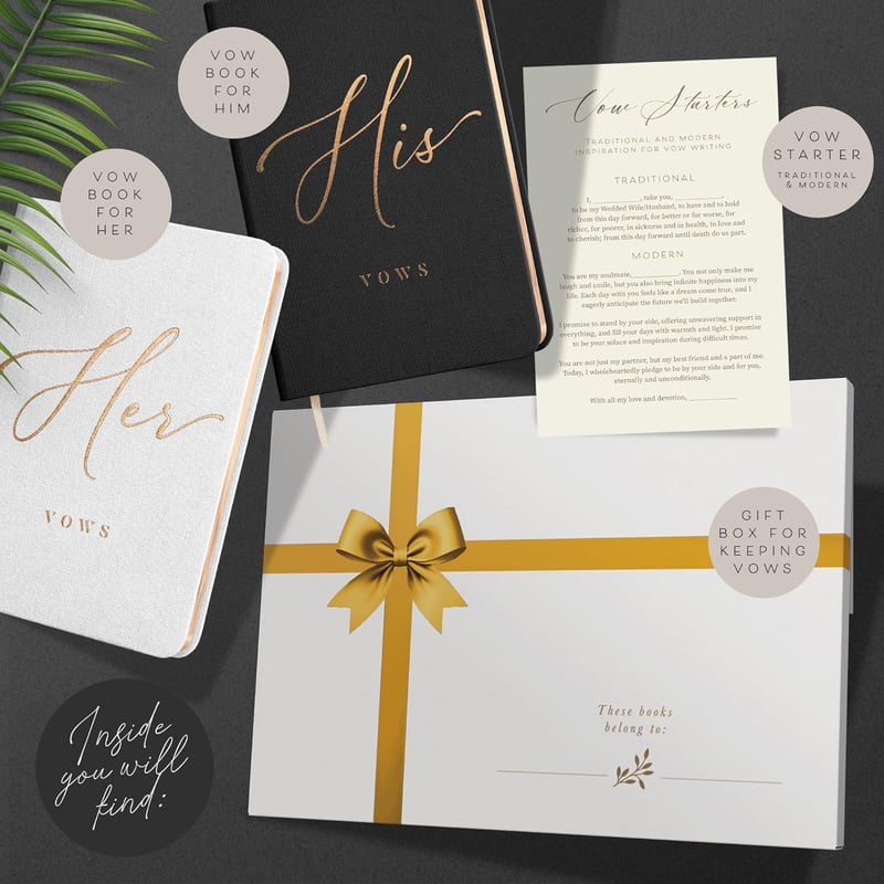 His and Hers Wedding Vow Books - Linen Bride & Groom Gifts