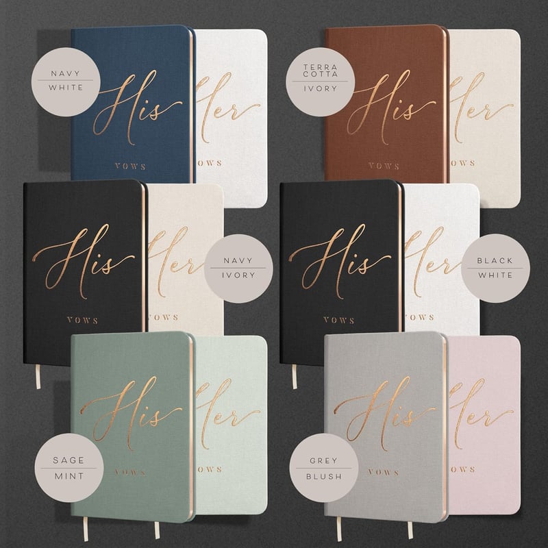 His and Hers Wedding Vow Books - Linen Bride & Groom Gifts