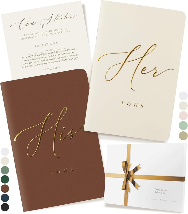 Wedding Vow Books for Bride & Groom - Soft-Touch, Gold-Foiled