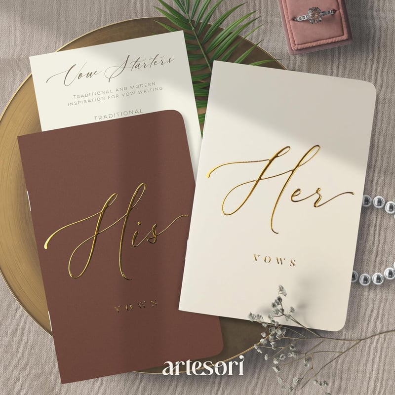 Wedding Vow Books for Bride & Groom - Soft-Touch, Gold-Foiled