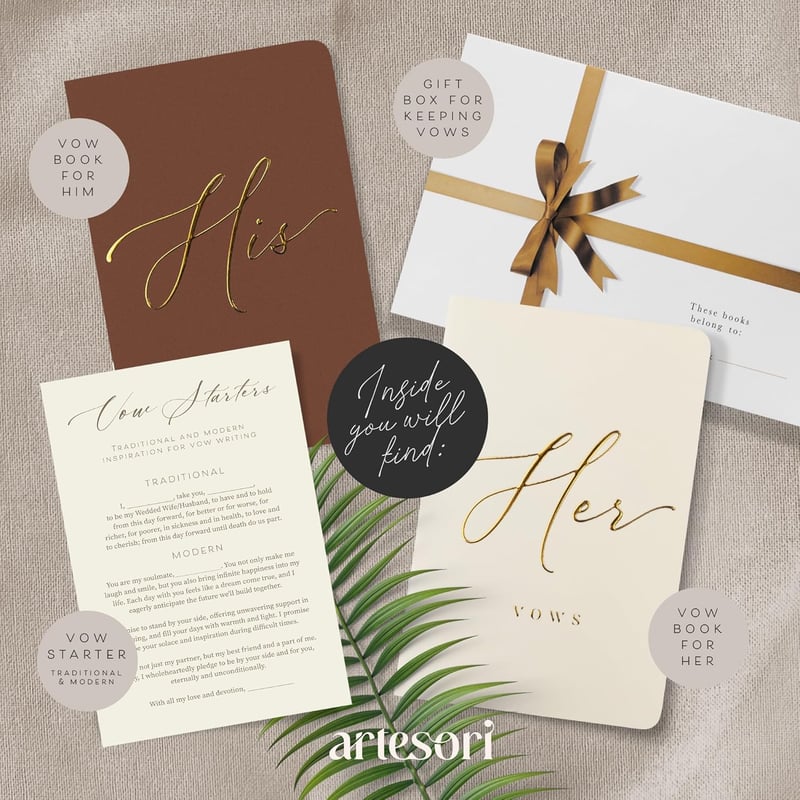 Wedding Vow Books for Bride & Groom - Soft-Touch, Gold-Foiled
